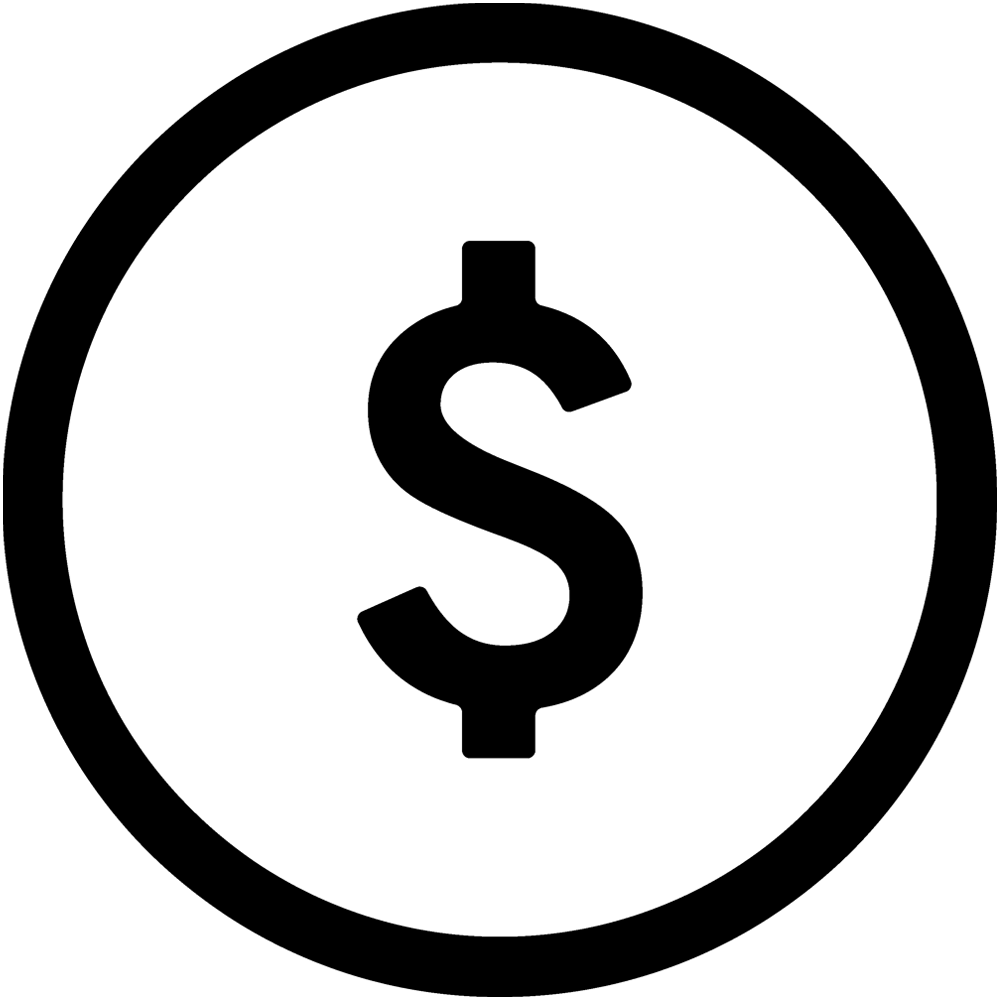 Black square with a white dollar sign symbol in the center.