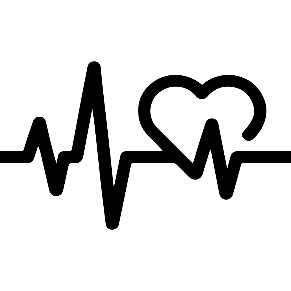 Black and white heartbeat pulse line icon forming a wave shape.
