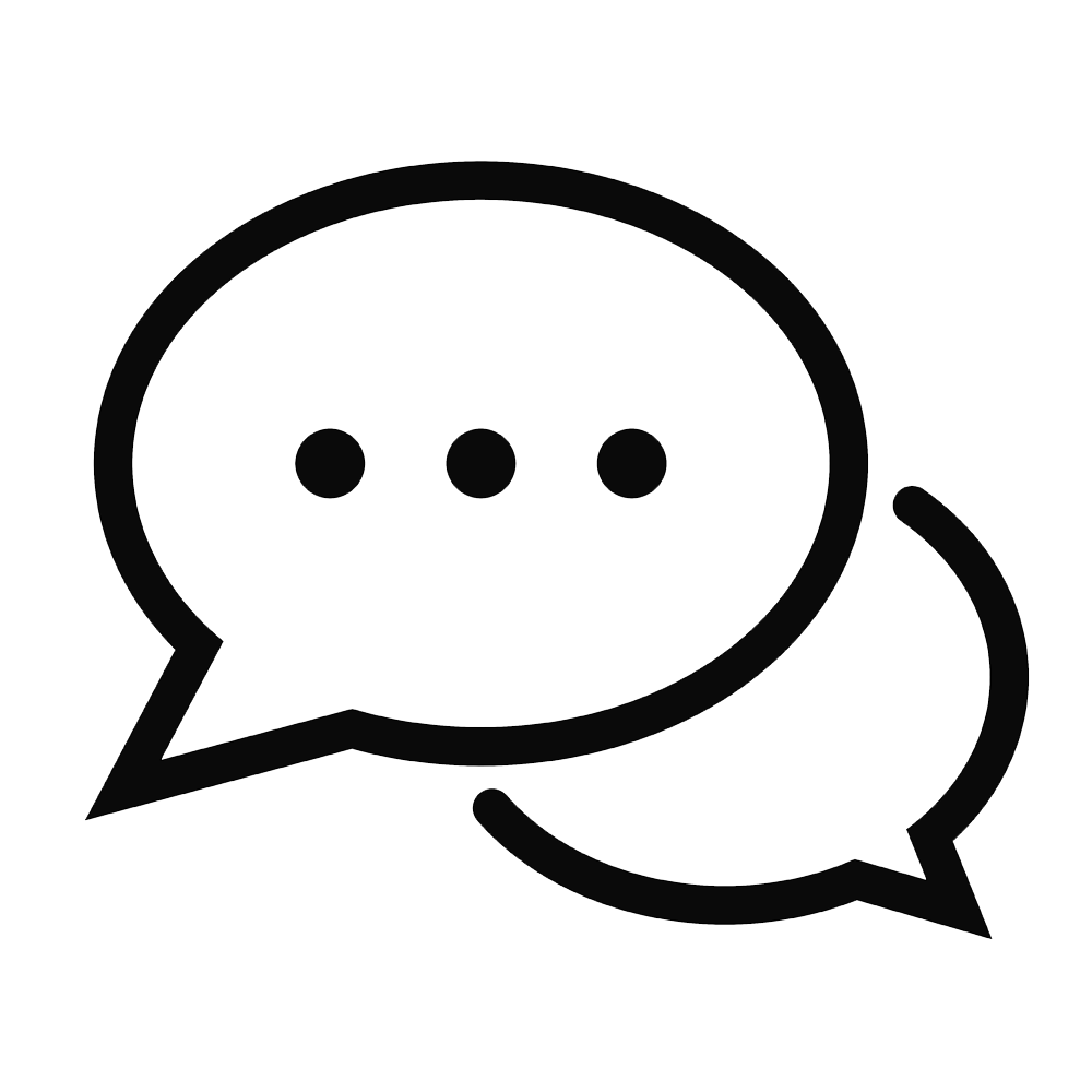 Two overlapping speech bubbles with three dots in the front bubble indicating a chat or conversation.