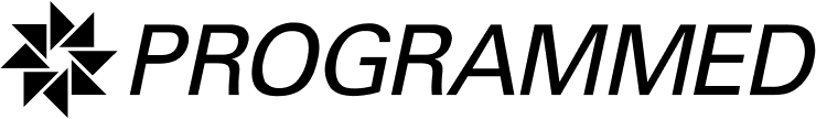 Programmed company logo with stylized black letter 'P' inside a hexagon shape.