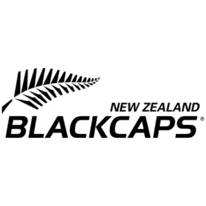 Logo of New Zealand Black Caps cricket team with a silver fern above the text.