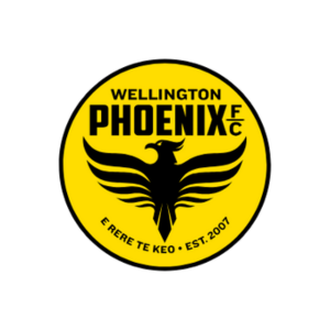 Wellington Phoenix FC logo featuring a stylized black phoenix with outstretched wings inside a yellow circle.
