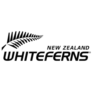 White Ferns logo with silver fern leaf and text 'New Zealand White Ferns'.