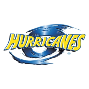 Hurricanes sports team logo with yellow text and a blue hurricane swirl.