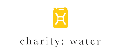 Charity: water logo with a yellow water container icon above the text.