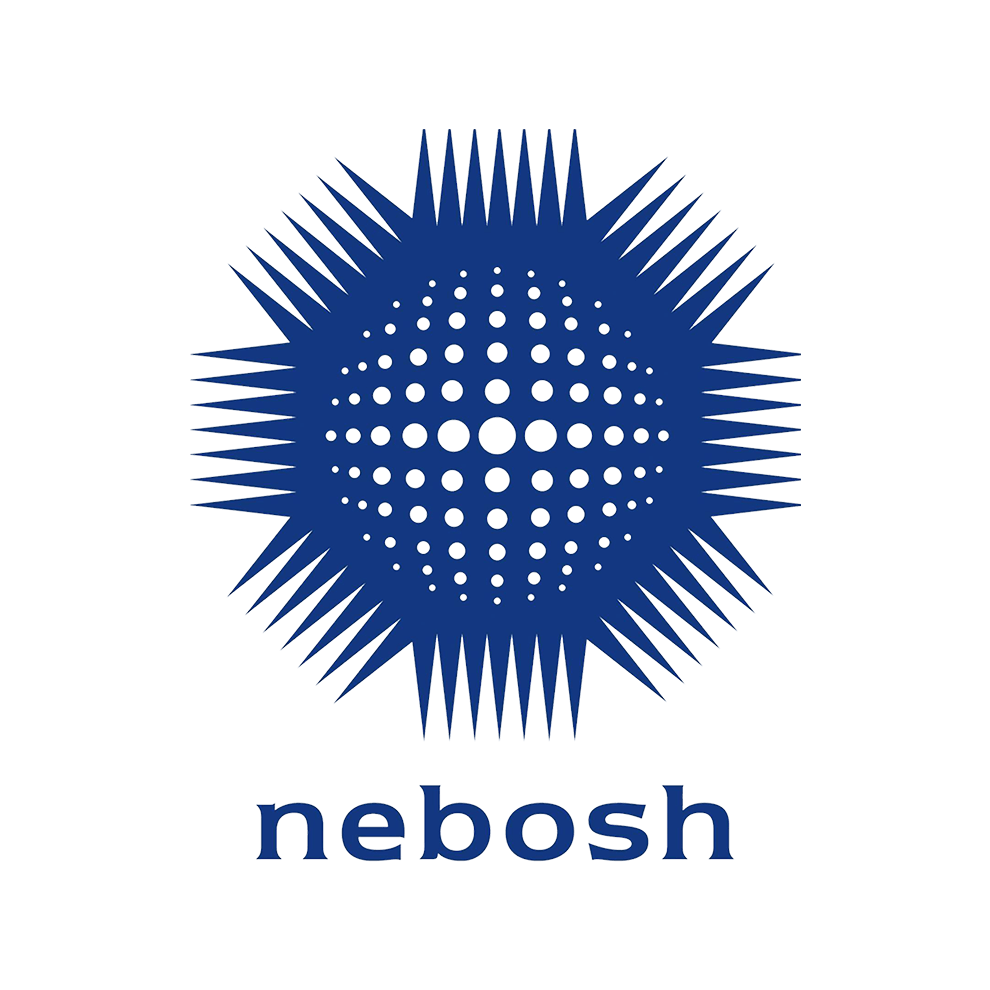 NEBOSH blue logo with a spiked circular design above the lowercase text 'nebosh'.