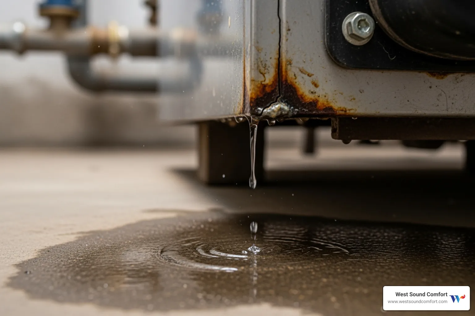 Infographic showing 4 immediate safety steps when you discover a boiler leaking water: Step 1 - Turn off electrical power to the boiler at the breaker or switch to prevent electrical hazards; Step 2 - Close the water supply isolation valve to stop more water from entering the system; Step 3 - Place towels, buckets, or pans under the leak to contain water and protect flooring and walls; Step 4 - Contact a qualified heating professional for diagnosis and repair, especially for internal leaks or unknown sources - boiler leaking water