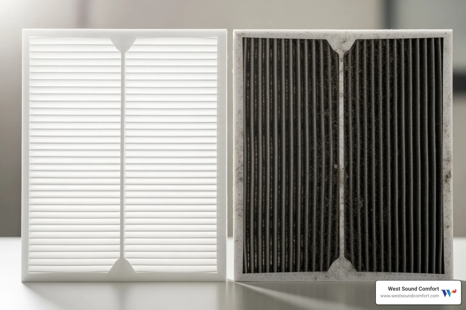 A clean HVAC air filter next to a dirty one - hvac short cycling in gig harbor, wa