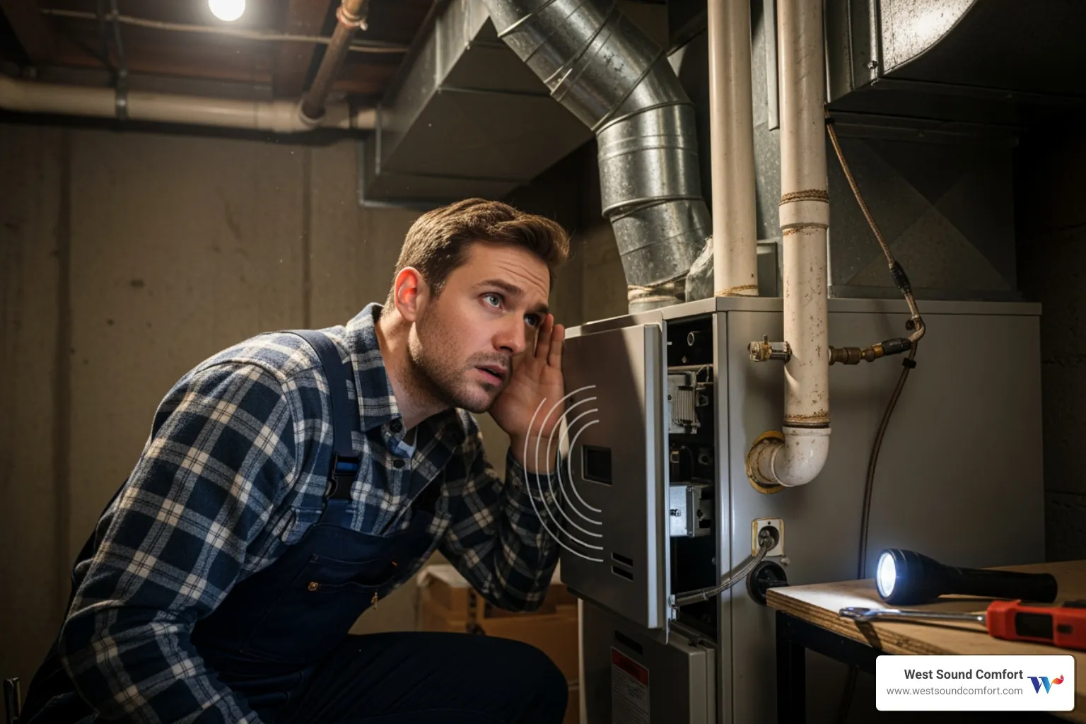 homeowner listening to strange noise from furnace - affordable hvac repair in manchester, wa