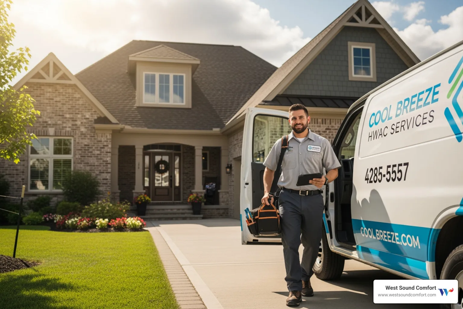 technician arriving service van - same day hvac repair in port townsend, wa