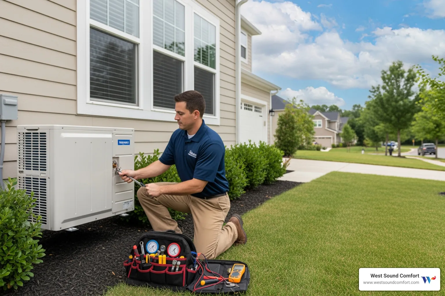 professional technician working on an outdoor unit - ductless mini-split company near me in allyn, wa