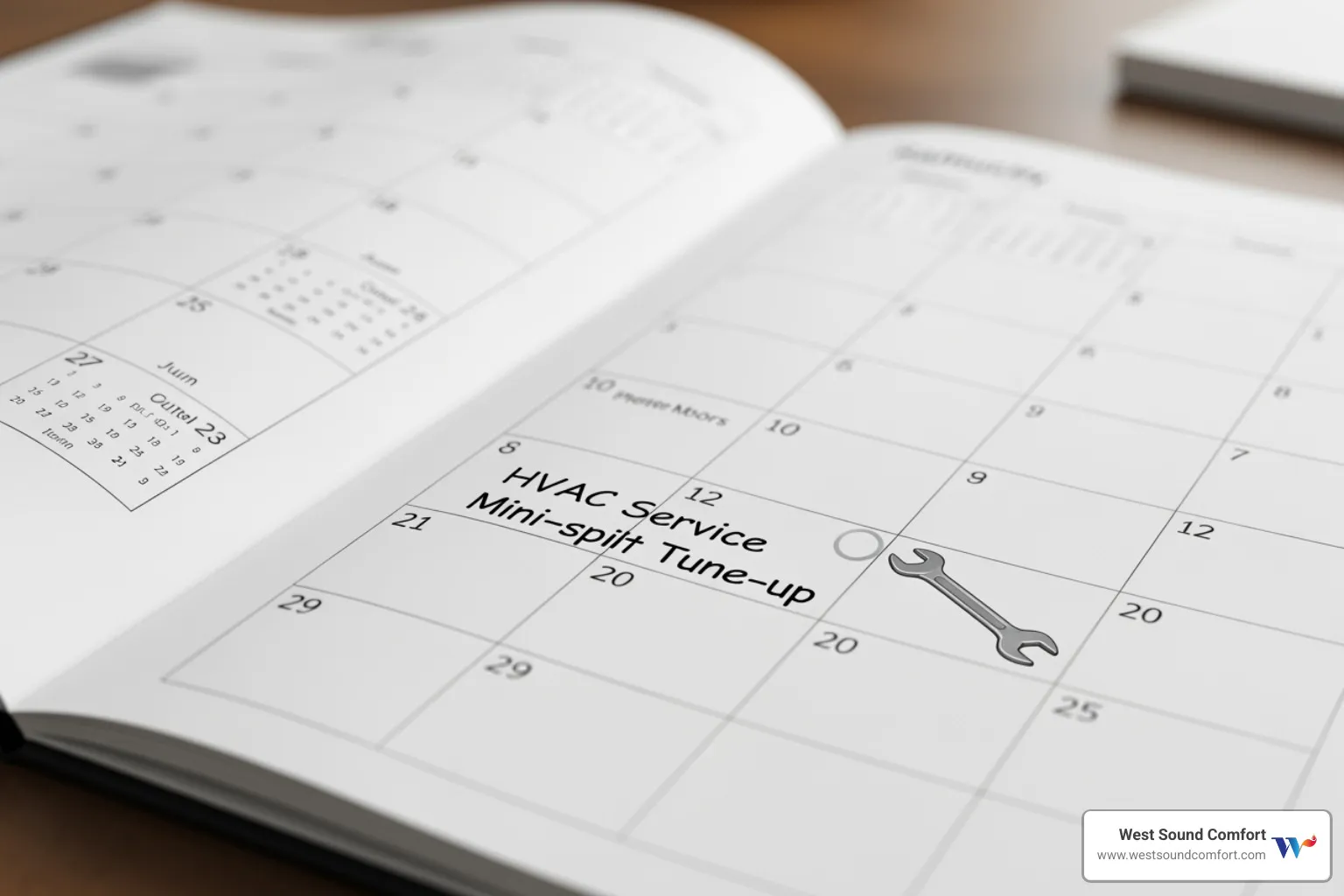 calendar with reminder for hvac service - ductless mini-split tune-up in gig harbor, wa
