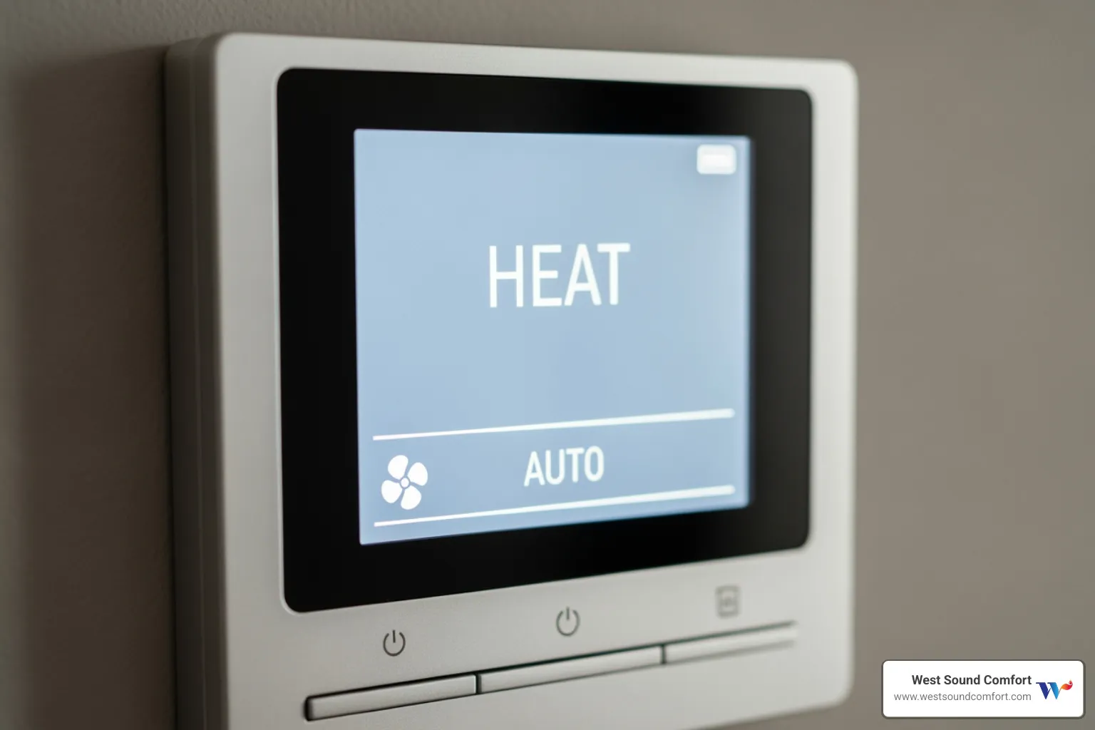 modern thermostat showing HEAT and AUTO setting - furnace blowing cold air in burley, wa