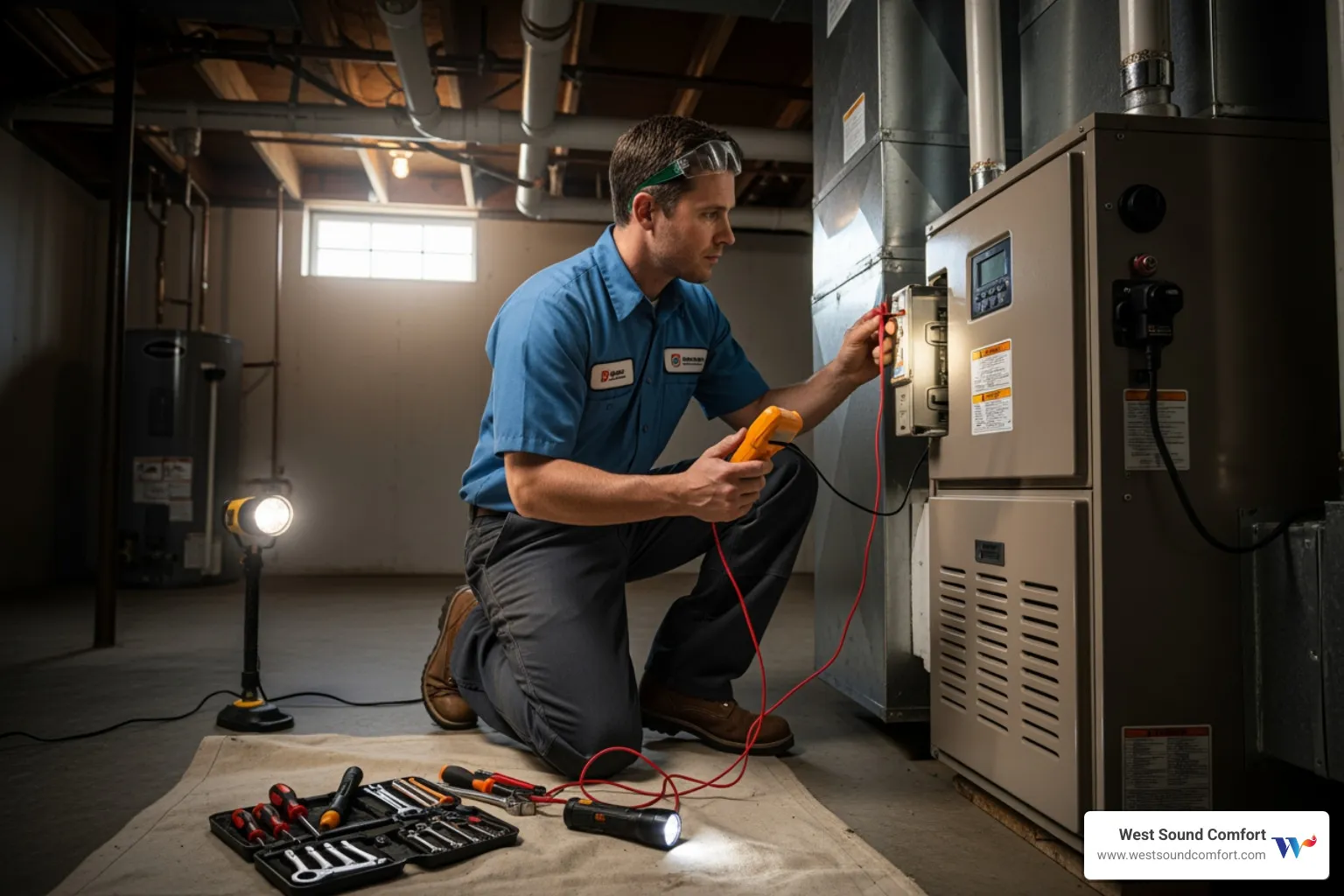 professional technician inspecting a furnace - furnace blowing cold air in burley, wa