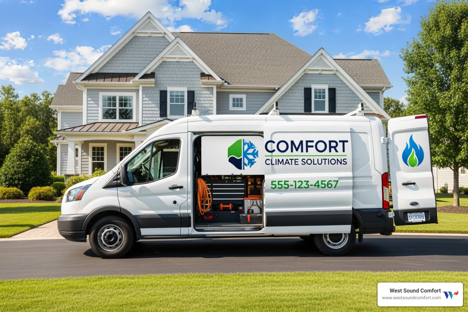 professional technician's service van with clear branding - 24 hour ductless mini-split service in kingston, wa