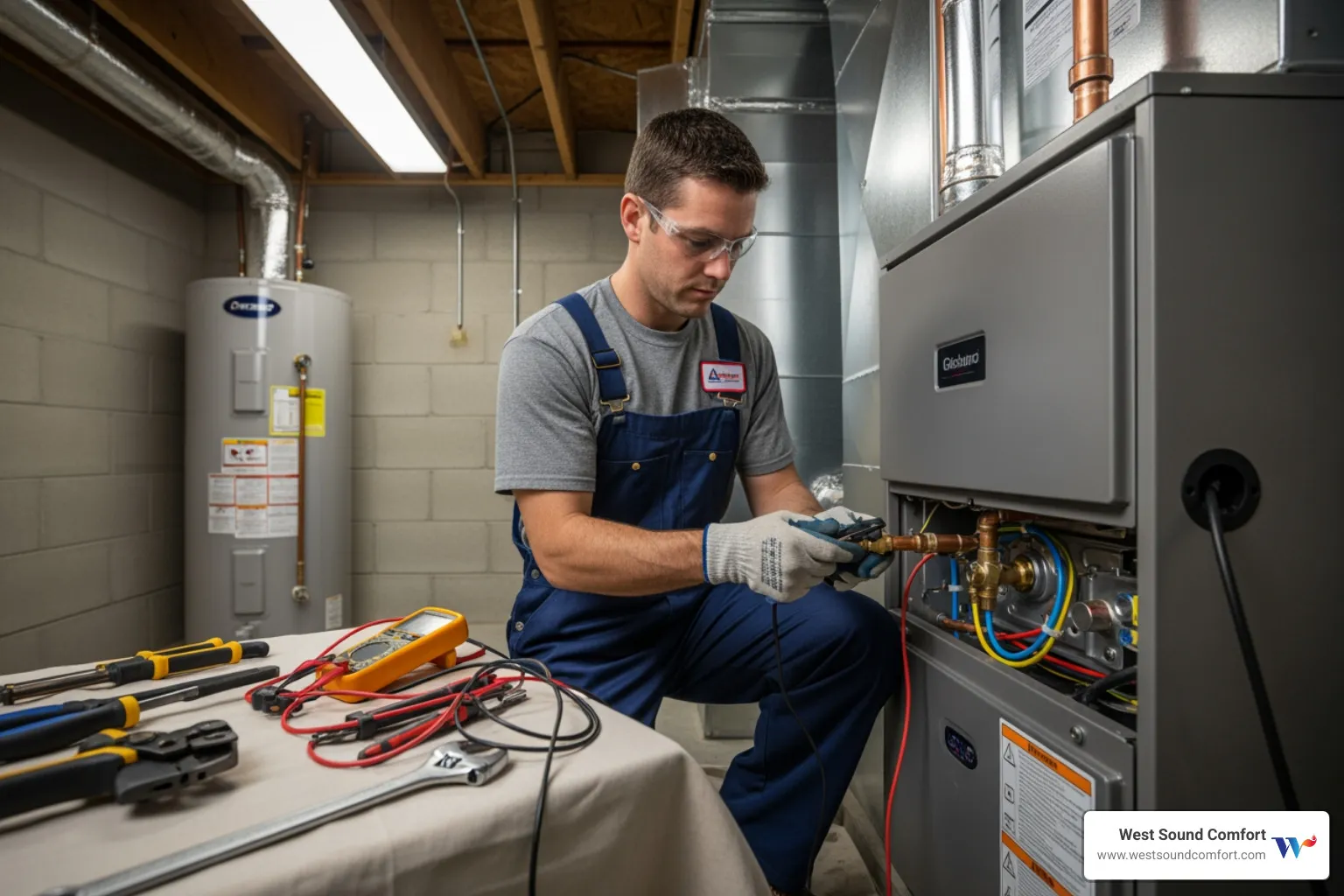 certified technician installing new furnace - new furnace installation in brownsville, wa