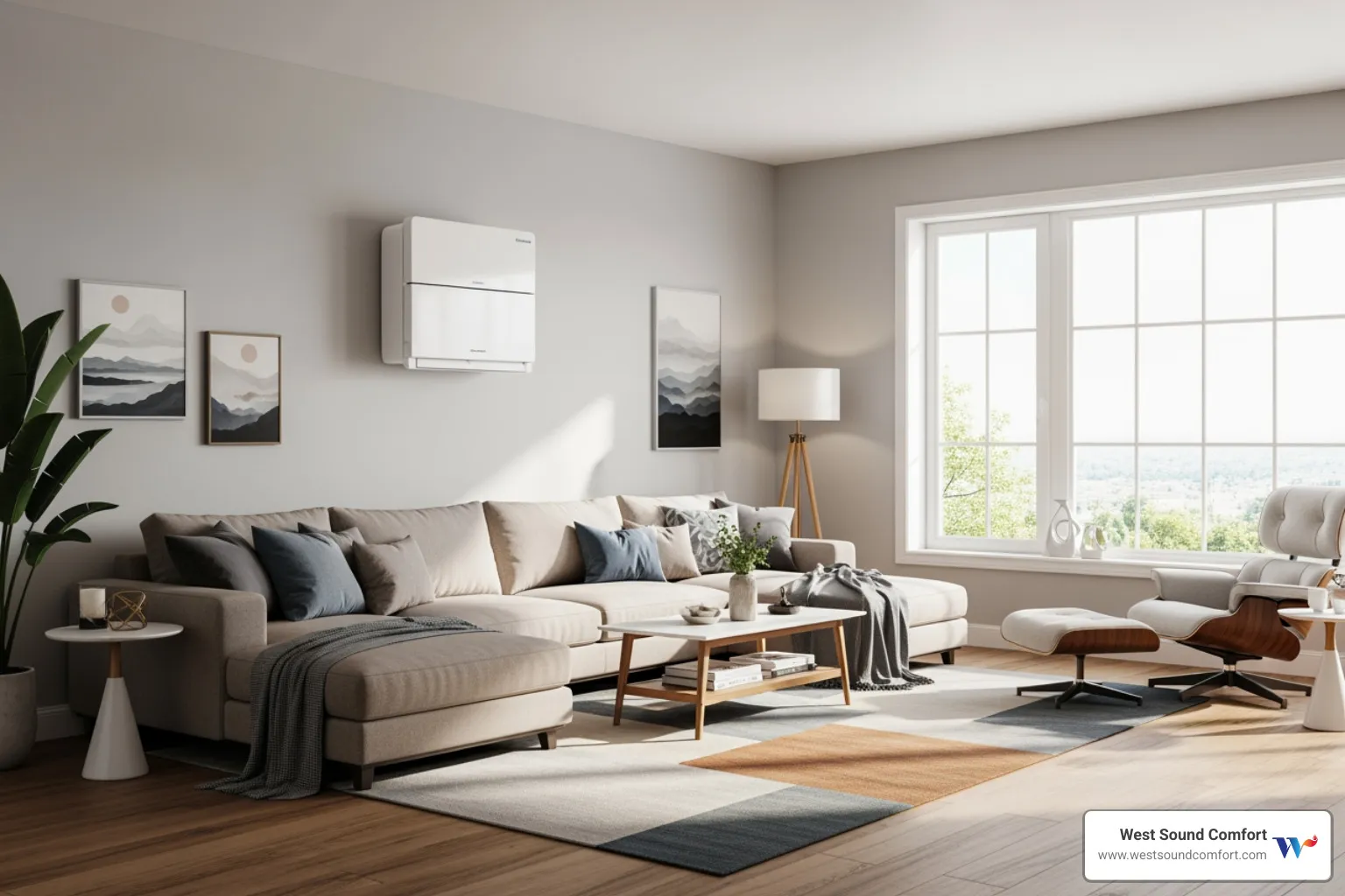 modern ductless mini split living room - new ductless mini-split installation in sequim, wa