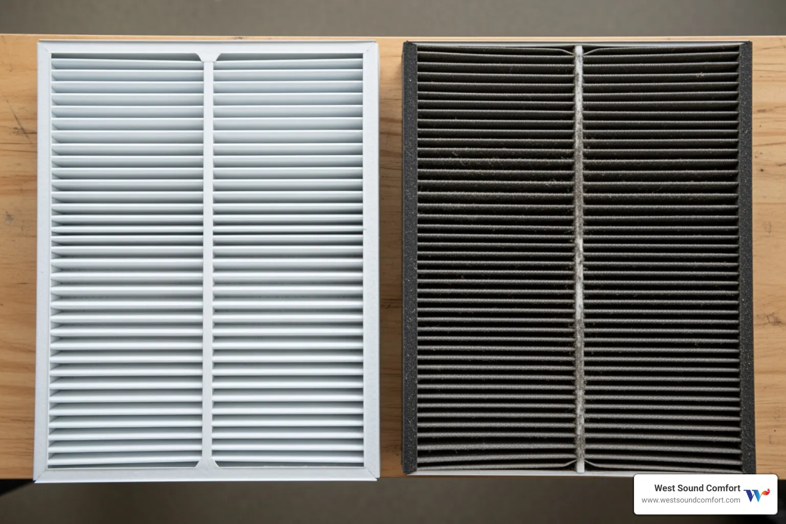 clean vs. dirty furnace filter - furnace blowing cold air in silverdale, wa