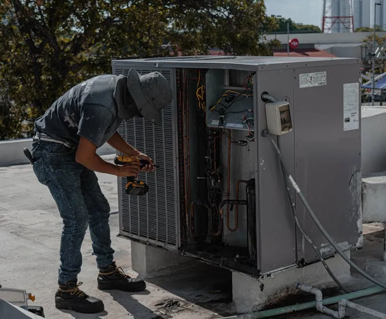 a technician diagnosing an issue with an outdoor heat pump unit - certified heat pump technician in allyn, wa