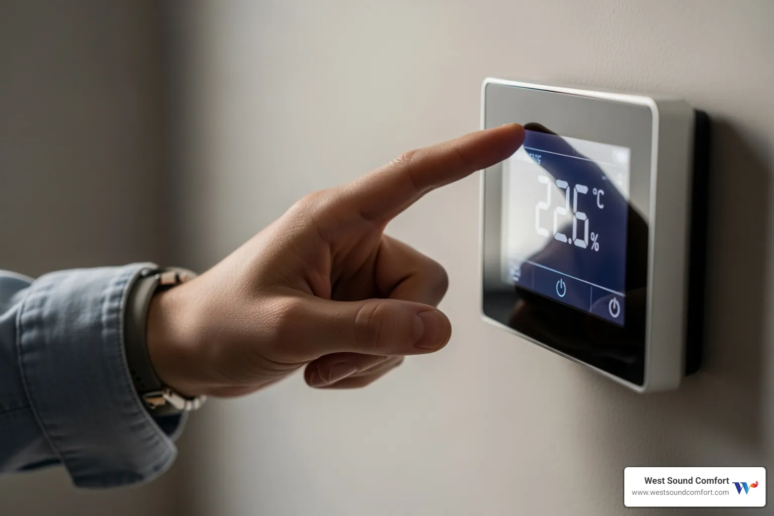 Person checking a thermostat - furnace blowing cold air in tahuya, wa