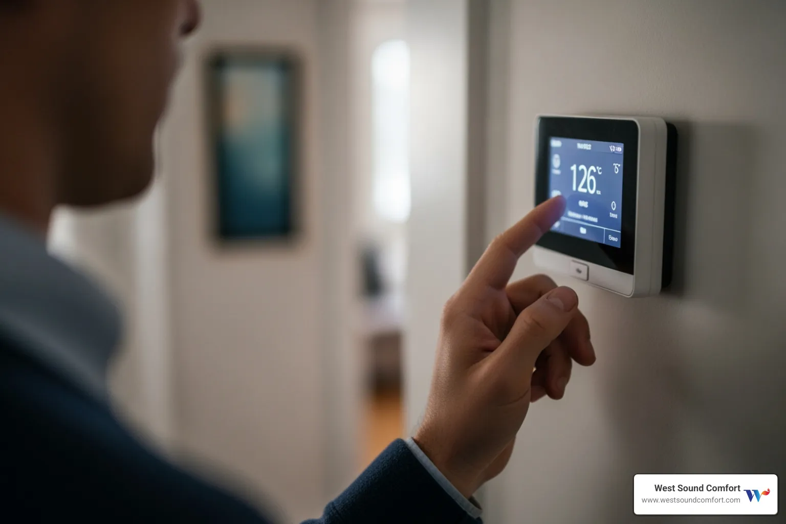 person checking their thermostat settings - same day heat pump repair in bainbridge island, wa