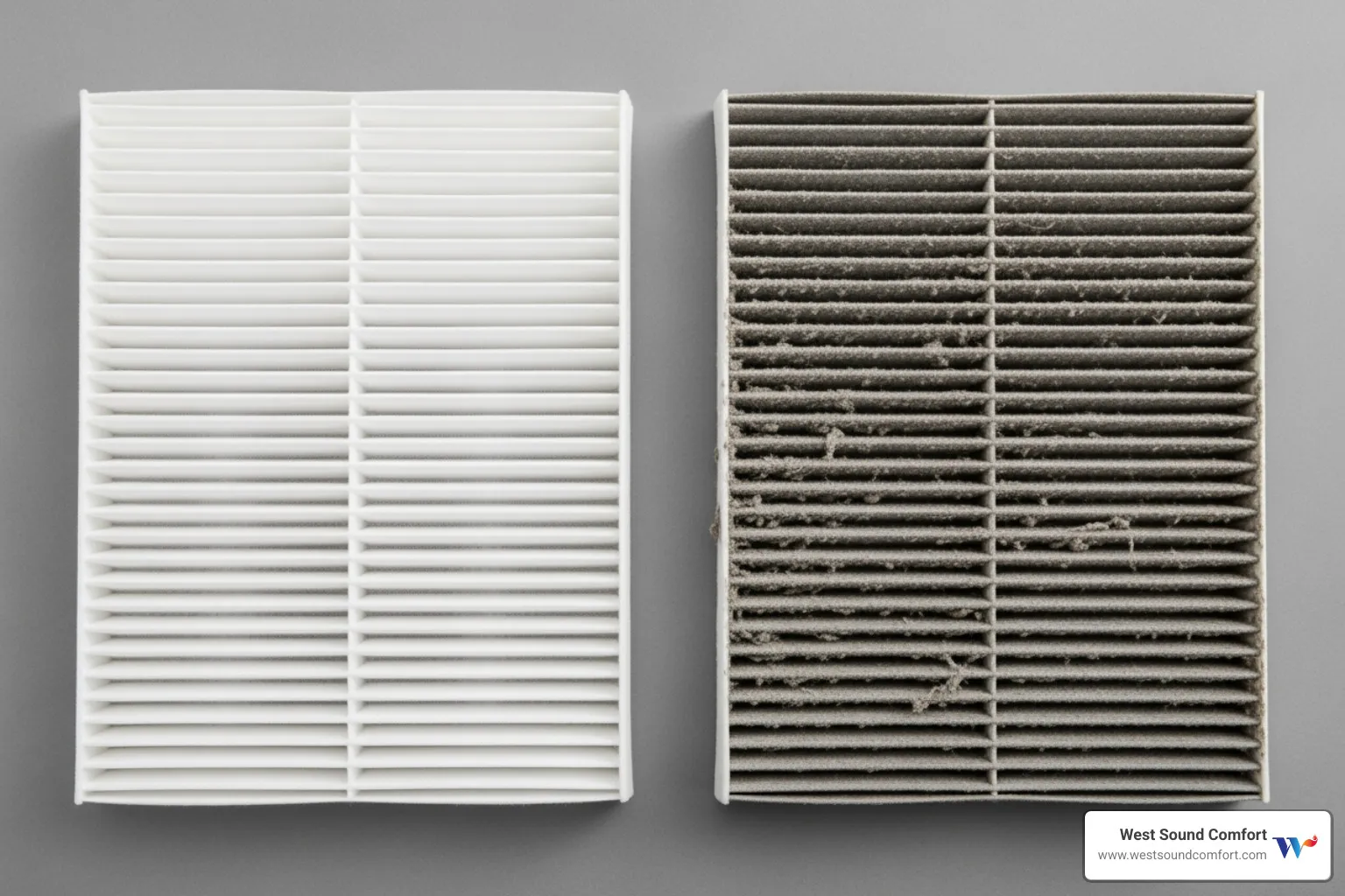 clean and dirty air filter comparison - furnace blowing cold air in bainbridge island, wa