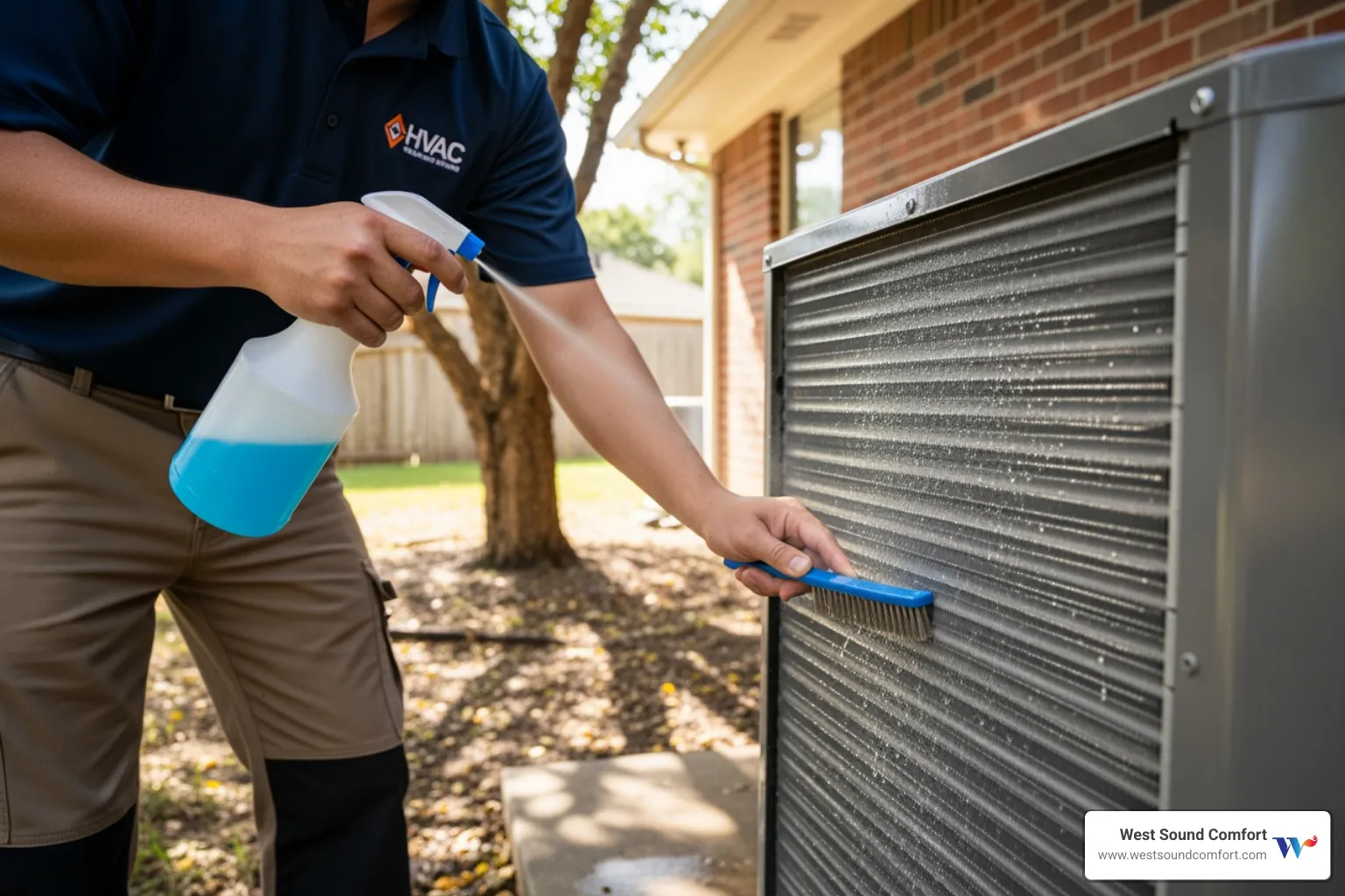 technician cleaning a heat pump coil - certified heat pump technician in artondale, wa