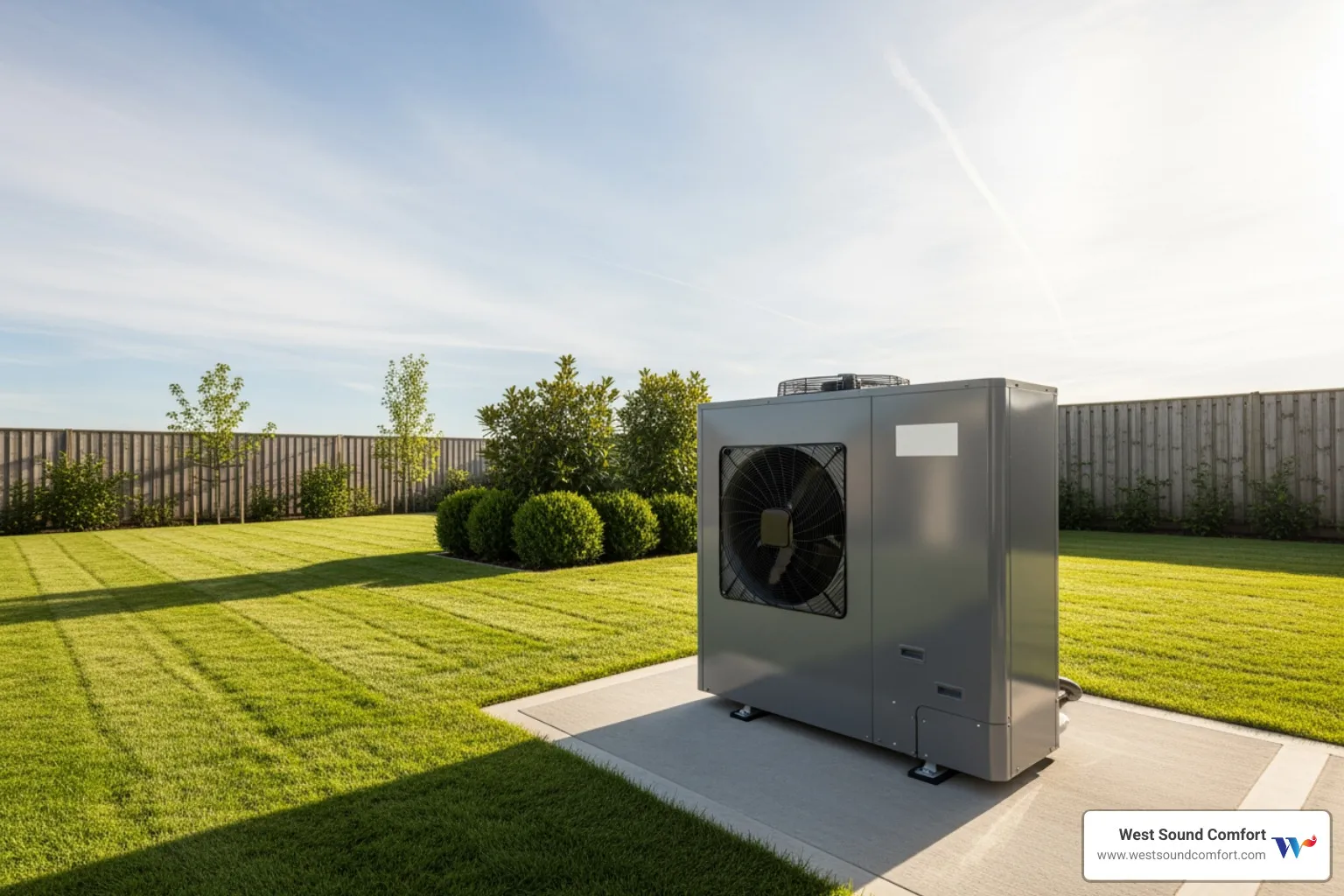 A modern, efficient outdoor heat pump unit in a clean yard - heat pump maintenance in keyport, wa