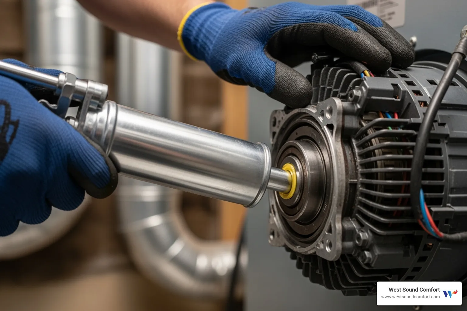 technician lubricating an HVAC motor - hvac making noise in poulsbo, wa