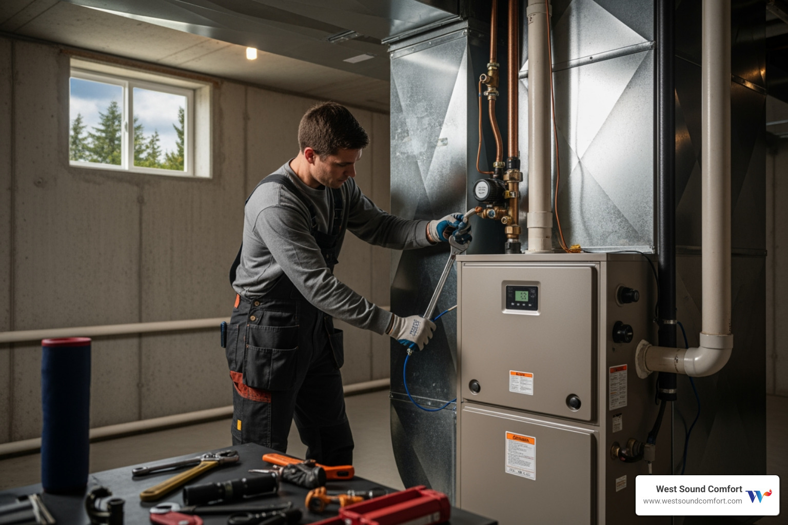 Infographic showing key benefits of upgrading to a new furnace: improved energy efficiency with 15-20% savings on utility bills, consistent whole-home comfort with even temperatures in every room, fewer repair calls and lower maintenance costs, increased home value and improved indoor air quality, and long-term peace of mind with modern warranty coverage and reliable cold-weather performance - affordable furnace installation in silverdale, wa Infographic showing key benefits of upgrading to a new furnace: improved energy efficiency with 15-20% savings on utility bills, consistent whole-home comfort with even temperatures in every room, fewer repair calls and lower maintenance costs, increased home value and improved indoor air quality, and long-term peace of mind with modern warranty coverage and reliable cold-weather performance - affordable furnace installation in silverdale, wa