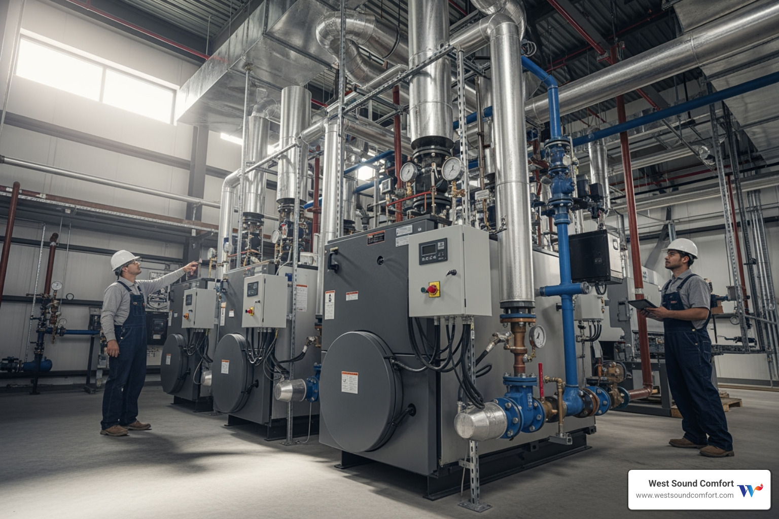 Infographic showing the commercial boiler installation process: Initial site assessment and heat load calculation, system design and fuel source selection, securing permits and scheduling installation, removal and safe disposal of old equipment, professional installation of new boiler with proper venting and pipework, system testing and commissioning, ongoing maintenance for optimal performance - commercial boiler heat installation in belfair, wa Infographic showing the commercial boiler installation process: Initial site assessment and heat load calculation, system design and fuel source selection, securing permits and scheduling installation, removal and safe disposal of old equipment, professional installation of new boiler with proper venting and pipework, system testing and commissioning, ongoing maintenance for optimal performance - commercial boiler heat installation in belfair, wa