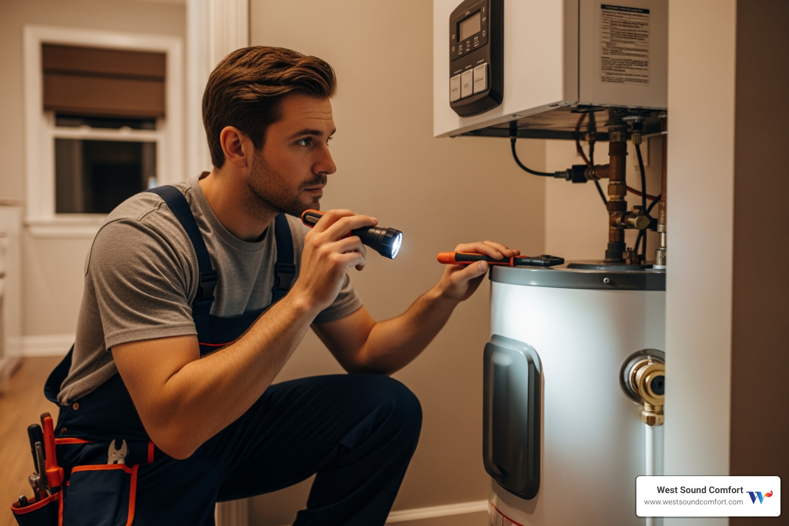 professional plumber inspecting water heater - 24 hour water heater repair in bainbridge island, wa professional plumber inspecting water heater - 24 hour water heater repair in bainbridge island, wa
