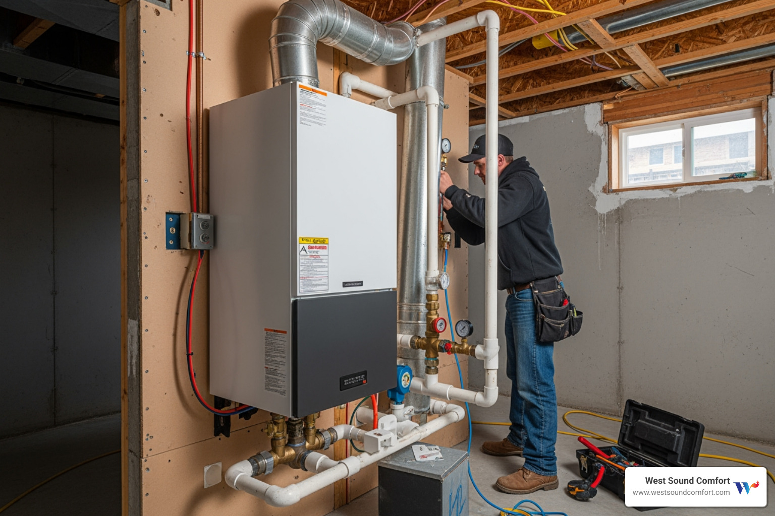 Infographic showing the residential boiler installation process: 1) Initial consultation and home assessment, 2) System selection and sizing based on home needs, 3) Removal of old heating equipment, 4) Installation of new boiler unit and connection to fuel source, 5) Installation or connection of heat emitters like radiators or in-floor tubing, 6) System filling with water and pressure testing, 7) Thermostat setup and integration, 8) Final testing and homeowner walkthrough - residential boiler heat installation in bremerton, wa Infographic showing the residential boiler installation process: 1) Initial consultation and home assessment, 2) System selection and sizing based on home needs, 3) Removal of old heating equipment, 4) Installation of new boiler unit and connection to fuel source, 5) Installation or connection of heat emitters like radiators or in-floor tubing, 6) System filling with water and pressure testing, 7) Thermostat setup and integration, 8) Final testing and homeowner walkthrough - residential boiler heat installation in bremerton, wa