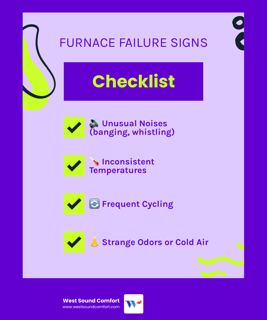 Infographic showing common signs of furnace failure and when to call a professional for repair - furnace repair in Infographic showing common signs of furnace failure and when to call a professional for repair - furnace repair in