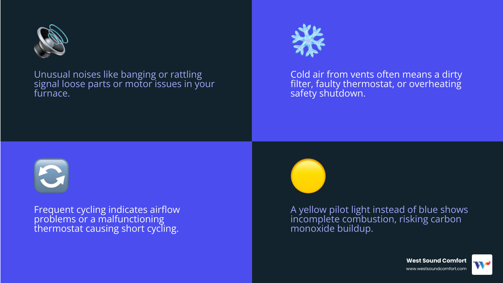 Infographic showing top signs your furnace needs repair and when to replace vs. repair in Bainbridge Island WA - best Infographic showing top signs your furnace needs repair and when to replace vs. repair in Bainbridge Island WA - best