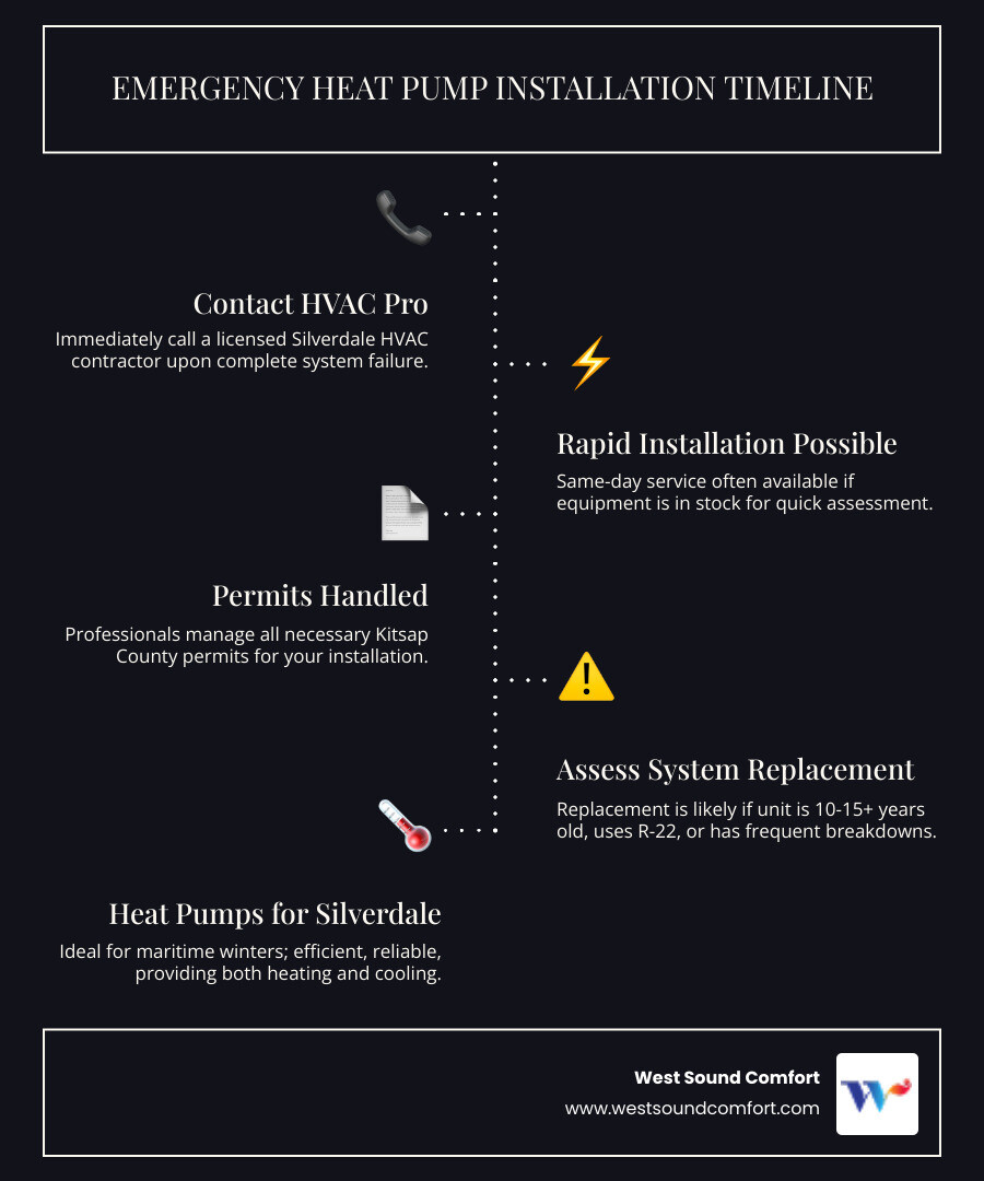 Infographic showing emergency heat pump installation response timeline for Silverdale WA homeowners - emergency heat pump Infographic showing emergency heat pump installation response timeline for Silverdale WA homeowners - emergency heat pump
