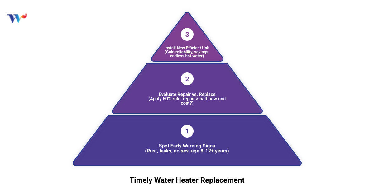 Infographic showing key steps and benefits of timely water heater replacement for Bremerton homeowners - affordable water