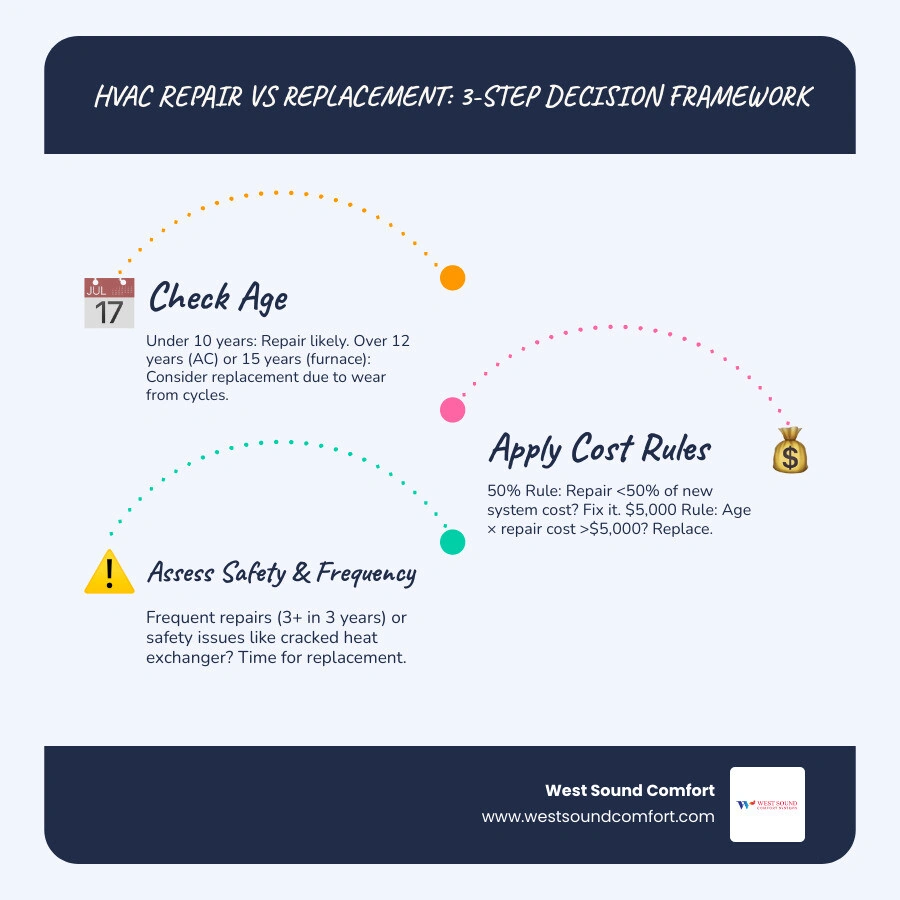 HVAC repair vs replacement decision flowchart with age cost and safety factors - how to decide between hvac repair and