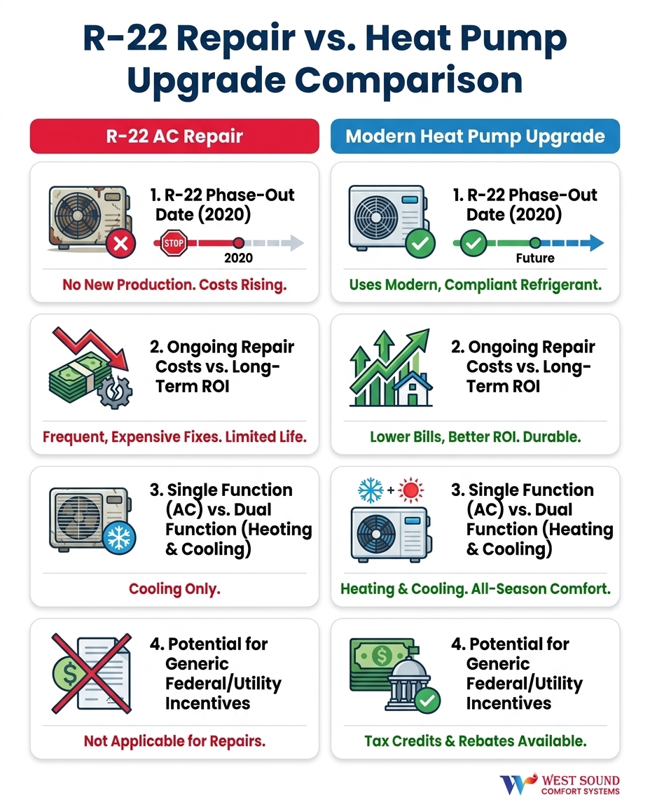 R-22 Repair vs. Heat Pump Upgrade Comparison
