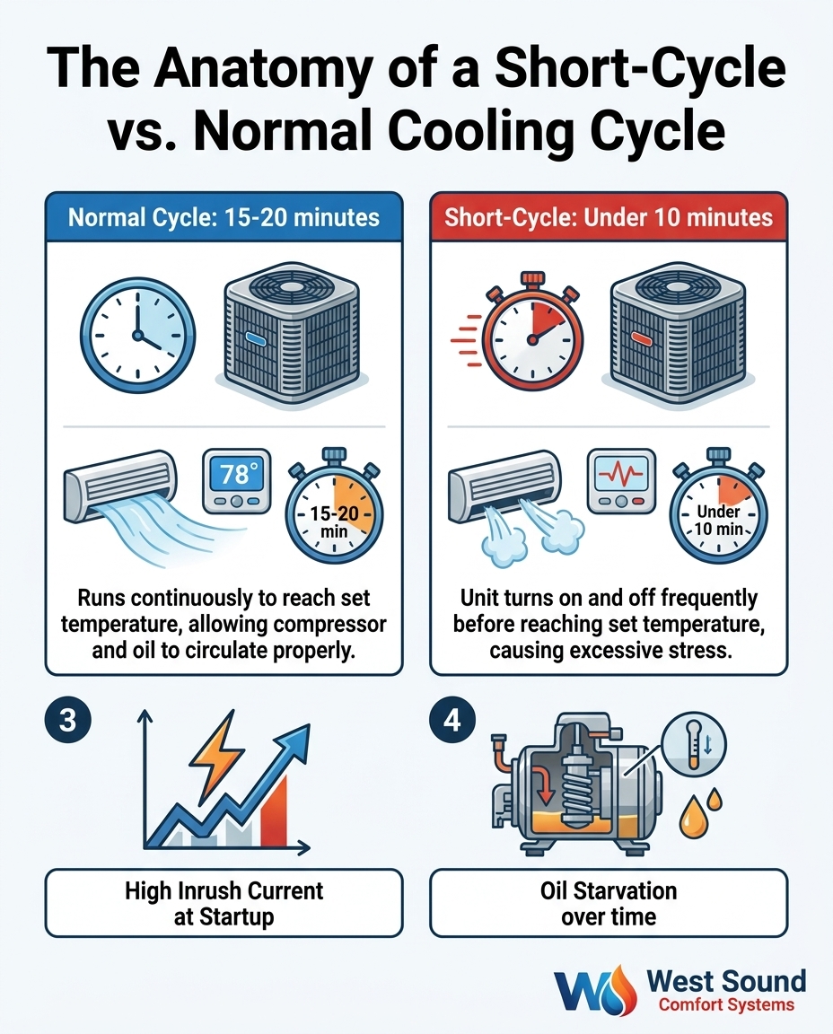The Anatomy of a Short-Cycle vs. Normal Cooling Cycle