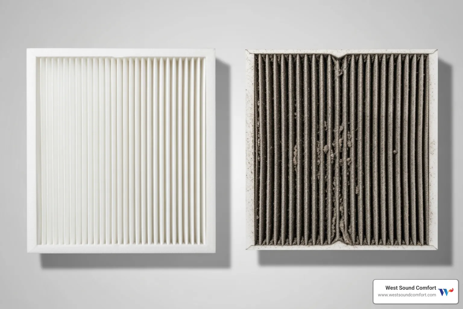 clean HVAC filter next to dirty one - hvac repair in sequim, wa