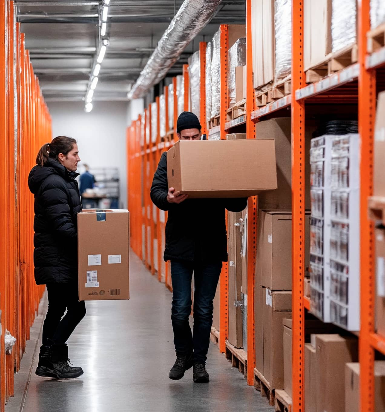 Man And Woman Lifting Boxes - SelfStorage X Webflow Template
