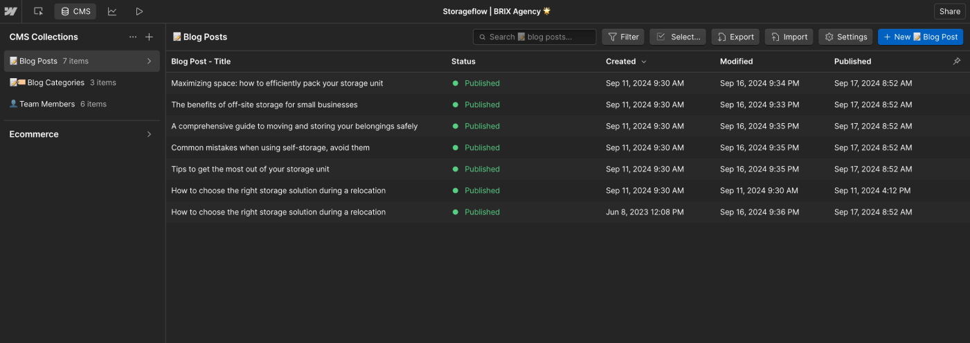 CMS Collection - Storageflow Webflow Template | BRIX Templates