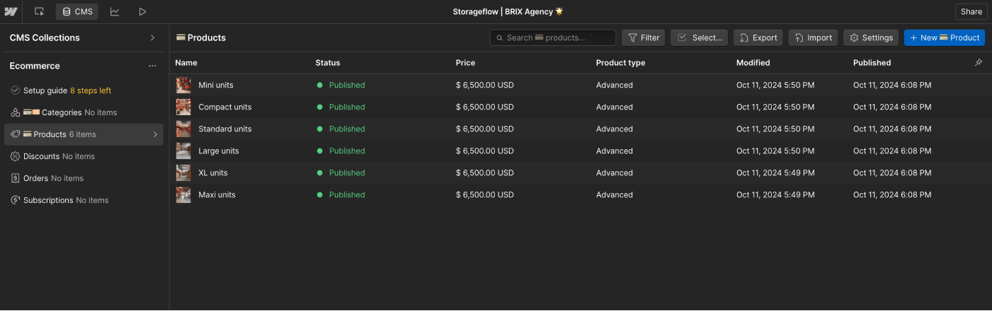 eCommerce Collection - Storageflow Webflow Template | BRIX Templates