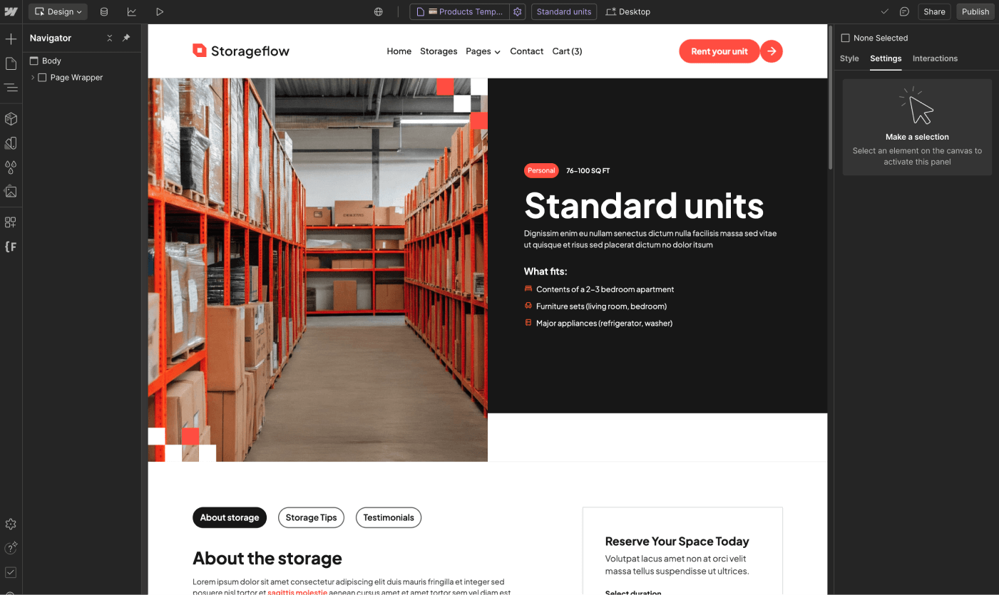 eCommerce Page - Storageflow Webflow Template | BRIX Templates