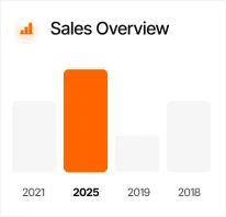 Bar chart showing sales overview with highest bar for year 2025.