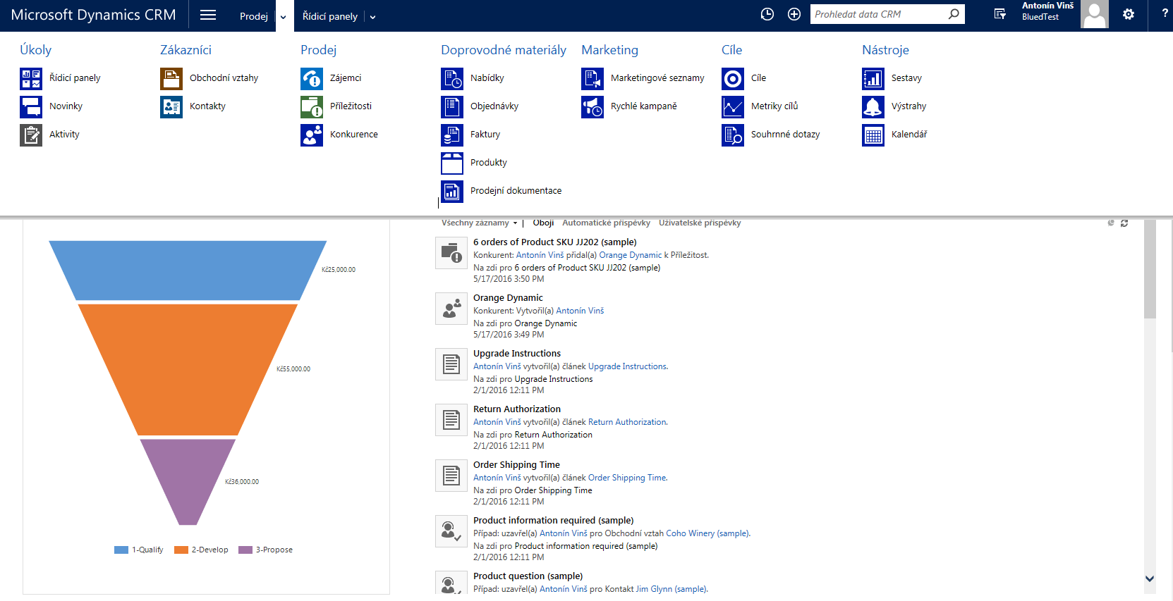 Dynamics CRM menu