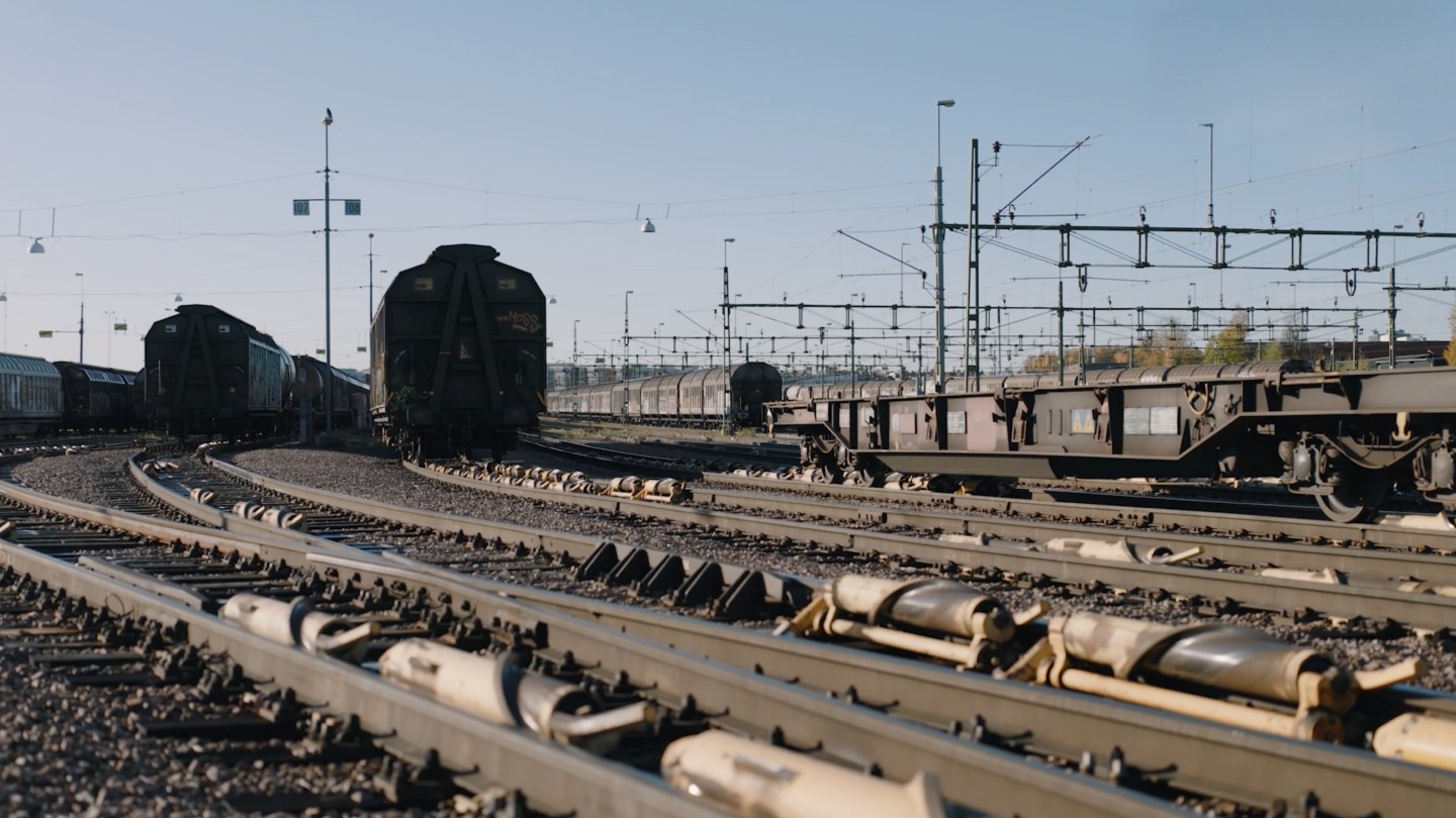 Freight wagons and retarders at Tampere marshalling yard