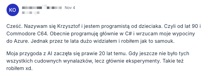 Wpis z platformy kursu