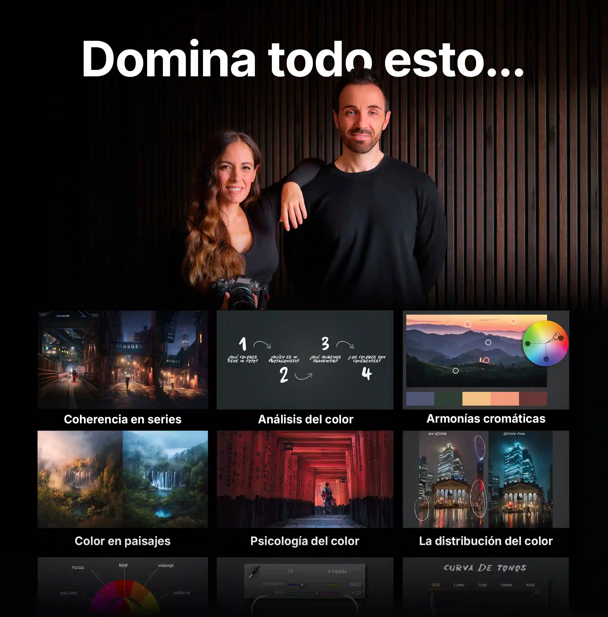 Resumen visual del ebook Domina el Color en Fotografía con sus principales contenidos 